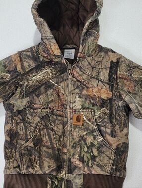 Youth CARHARTT Hooded Camo Jacket Mossy Oak Quilted Lining Insulated 6